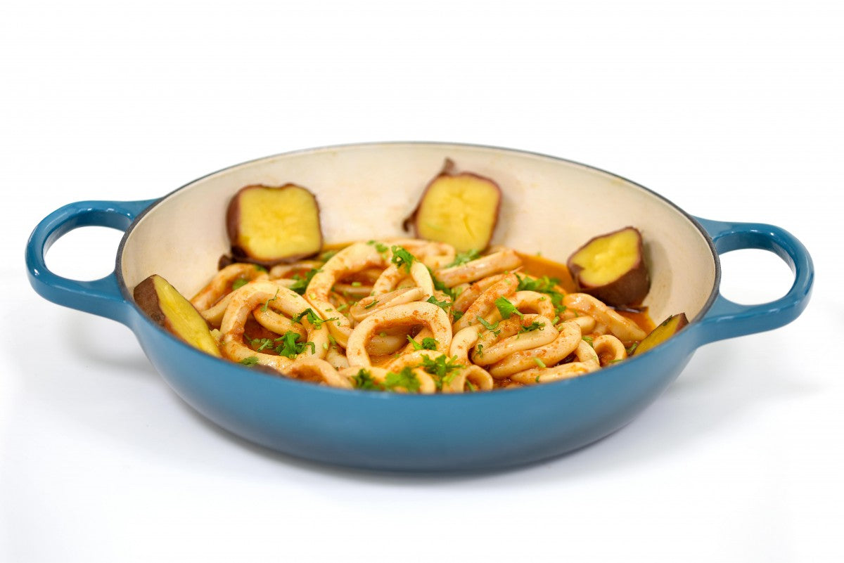 Argolas de pota na frigideira com batata doce