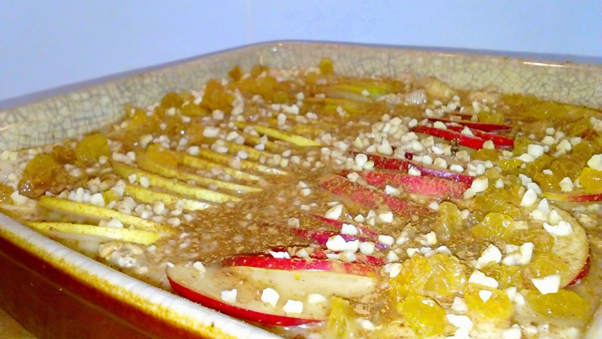 Papas de aveia e chia com maçã e amêndoa