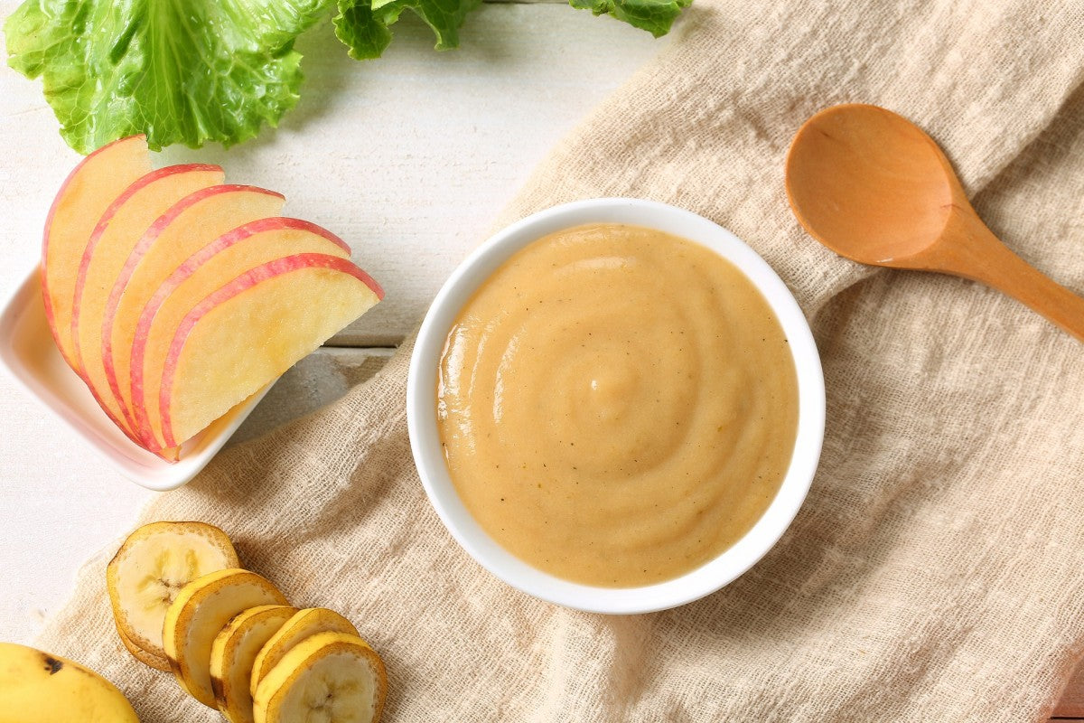 papas de milho, maçã e banana
