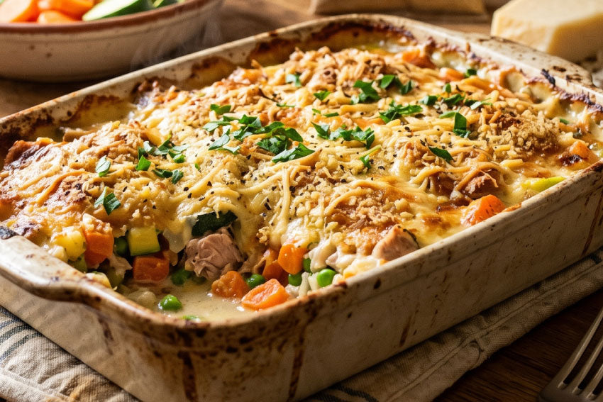 Gratinado de Legumes Primavera com Atum e Crosta Crocante