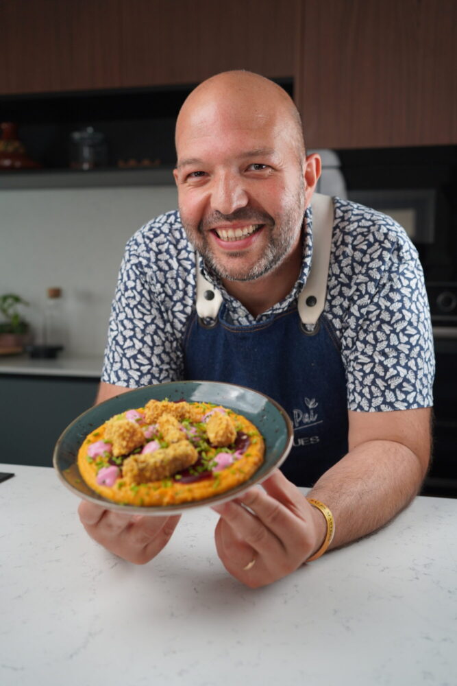“Crocantes” de pota com puré de batata doce