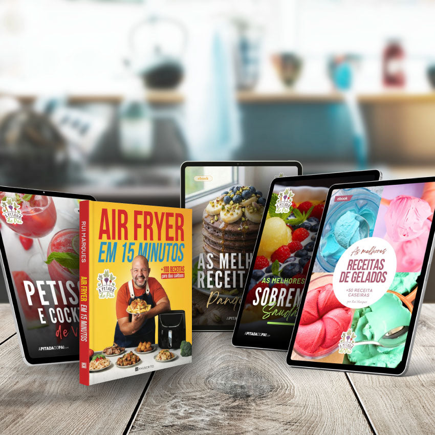 Ebook Gelados + Ebook Panquecas + Ebook Sobremesas + Ebook Petiscos + Livro Air Fryer 15 minutos