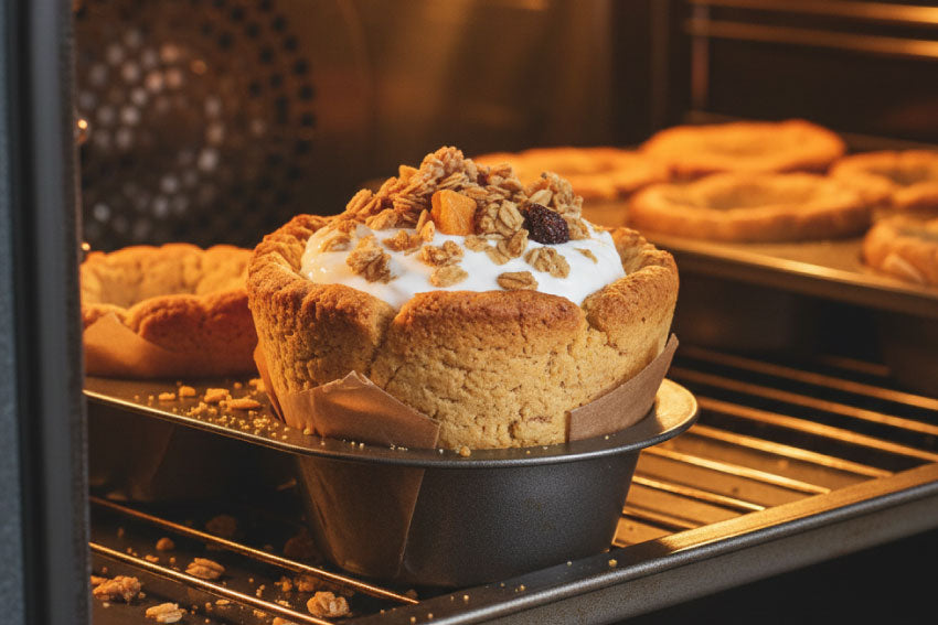 Copos de iogurte e granola no forno (tipo muffins)